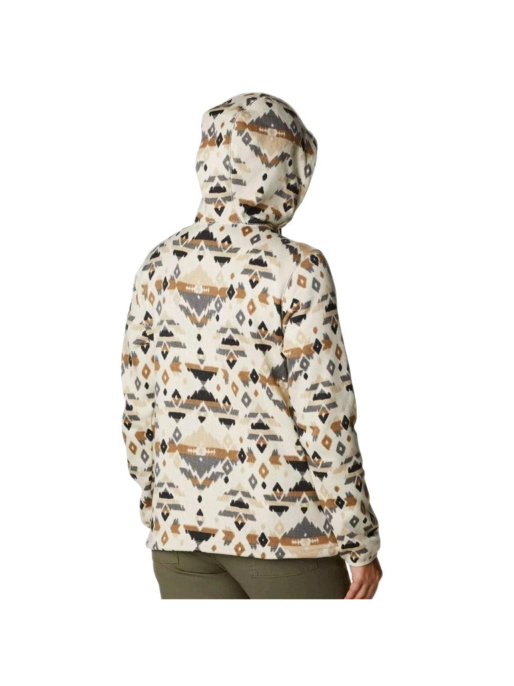 Columbia Sweater Weather Fleece Hooded Quarter Zip Sz S Cream Aztec Outdoor Hike - Picture 2 of 14